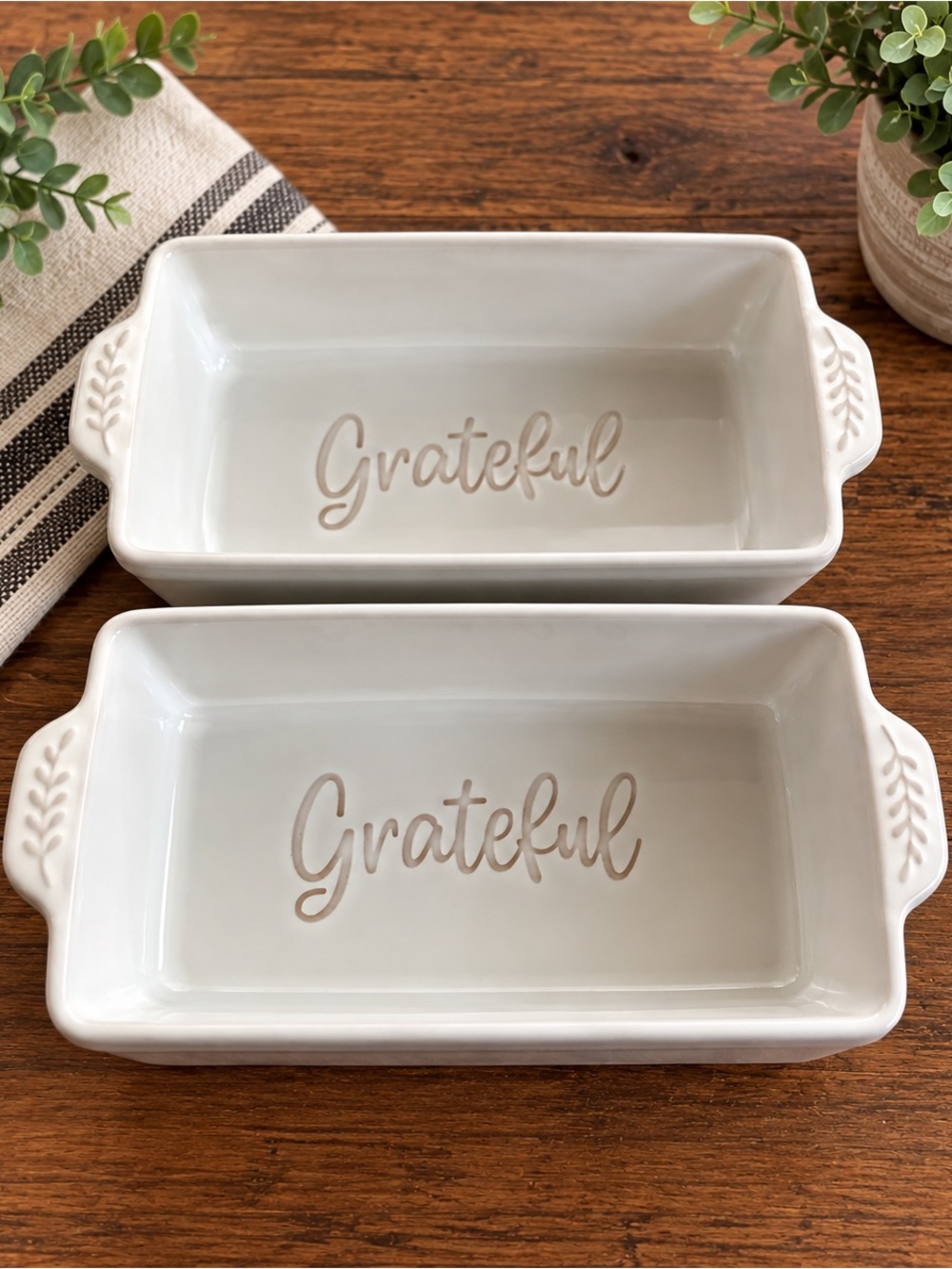 Set of 2 Grateful Ceramic Baking Dishes Farmhouse 9x5